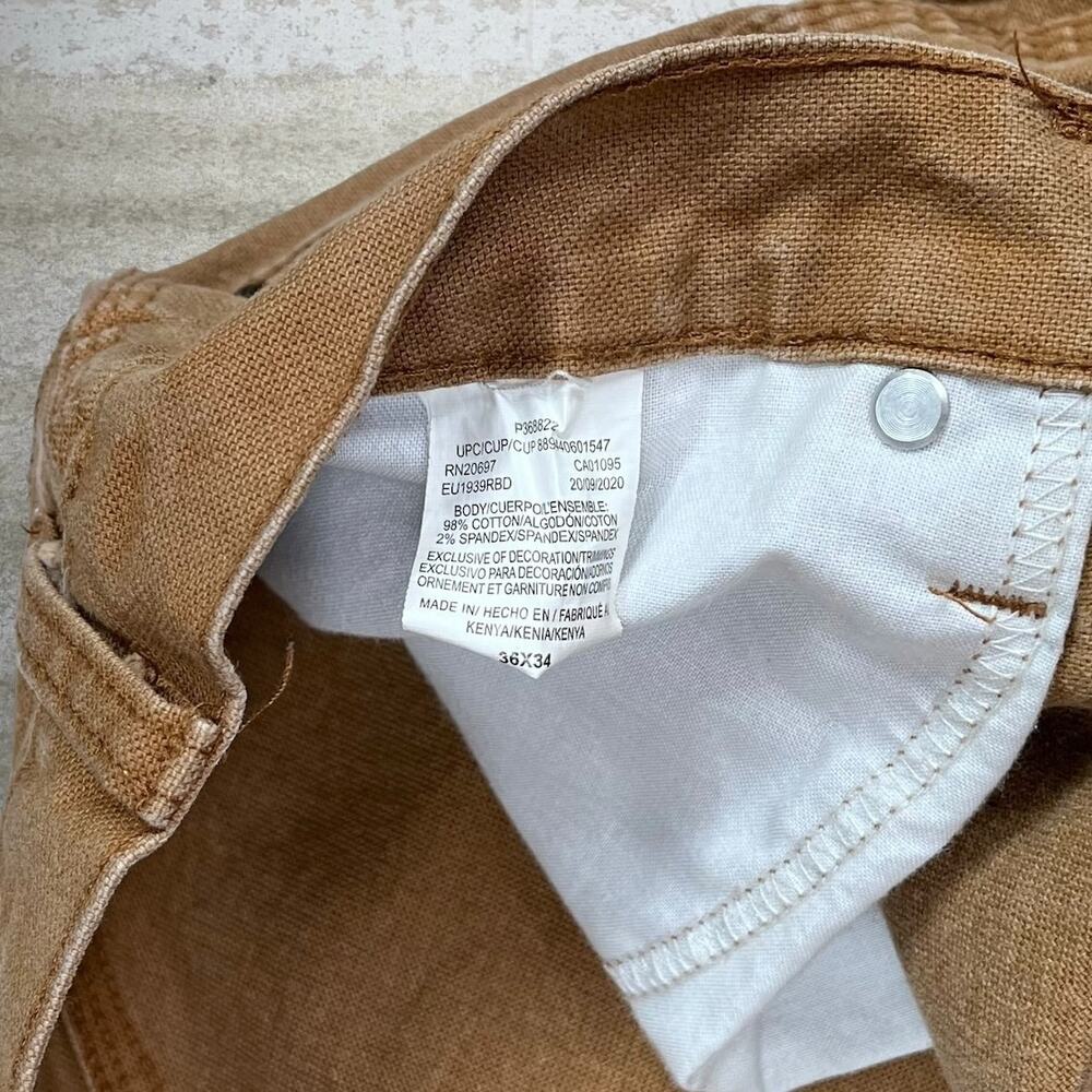 Vintage 90s Dickies Carpenter Pants 36x34 Baggy Wide Leg Tan Canvas Dungarees - Picture 4 of 5